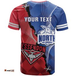 personalised kangaroos and bombers football t shirt sporty version