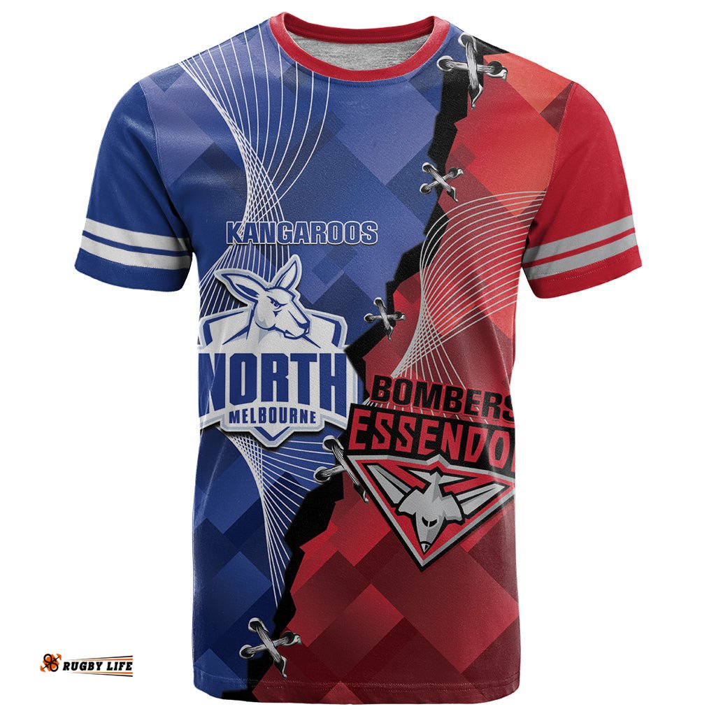 personalised kangaroos and bombers football t shirt sporty version