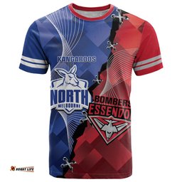 personalised kangaroos and bombers football t shirt sporty version
