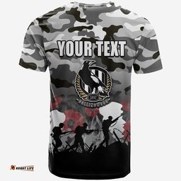 custom personalised afl anzac day t shirt magpies army style
