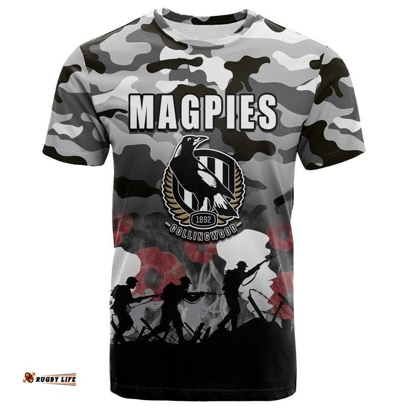 custom personalised afl anzac day t shirt magpies army style