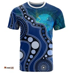 Amazing Aussie Australia Aborignal T-Shirt - Australia Indigenous Flag Circle Dot Painting Art (Blue)