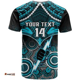 personalised port adelaide football t shirt power aboriginal mix polynesian pattern