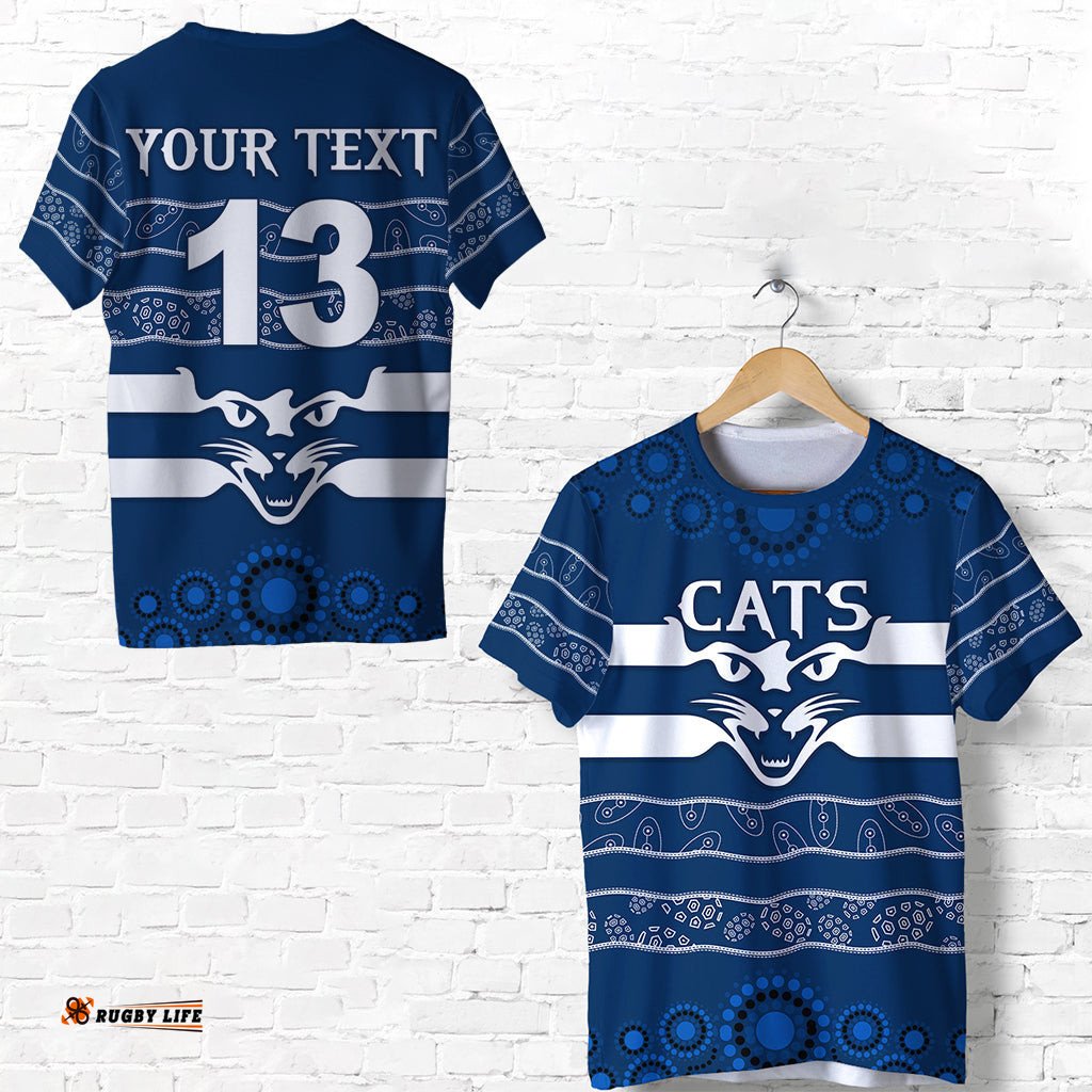 custom personalised cats indigenous t shirt football geelong custom text and number
