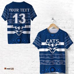 custom personalised cats indigenous t shirt football geelong custom text and number