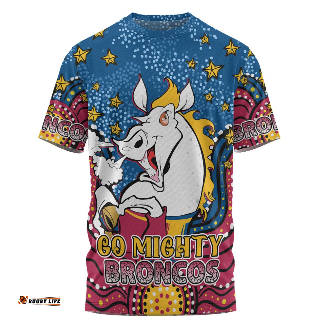 Amazing Aussie Brisbane Broncos Custom T-shirt - Custom With Aboriginal Inspired Style Of Dot Painting Patterns  T-shirt