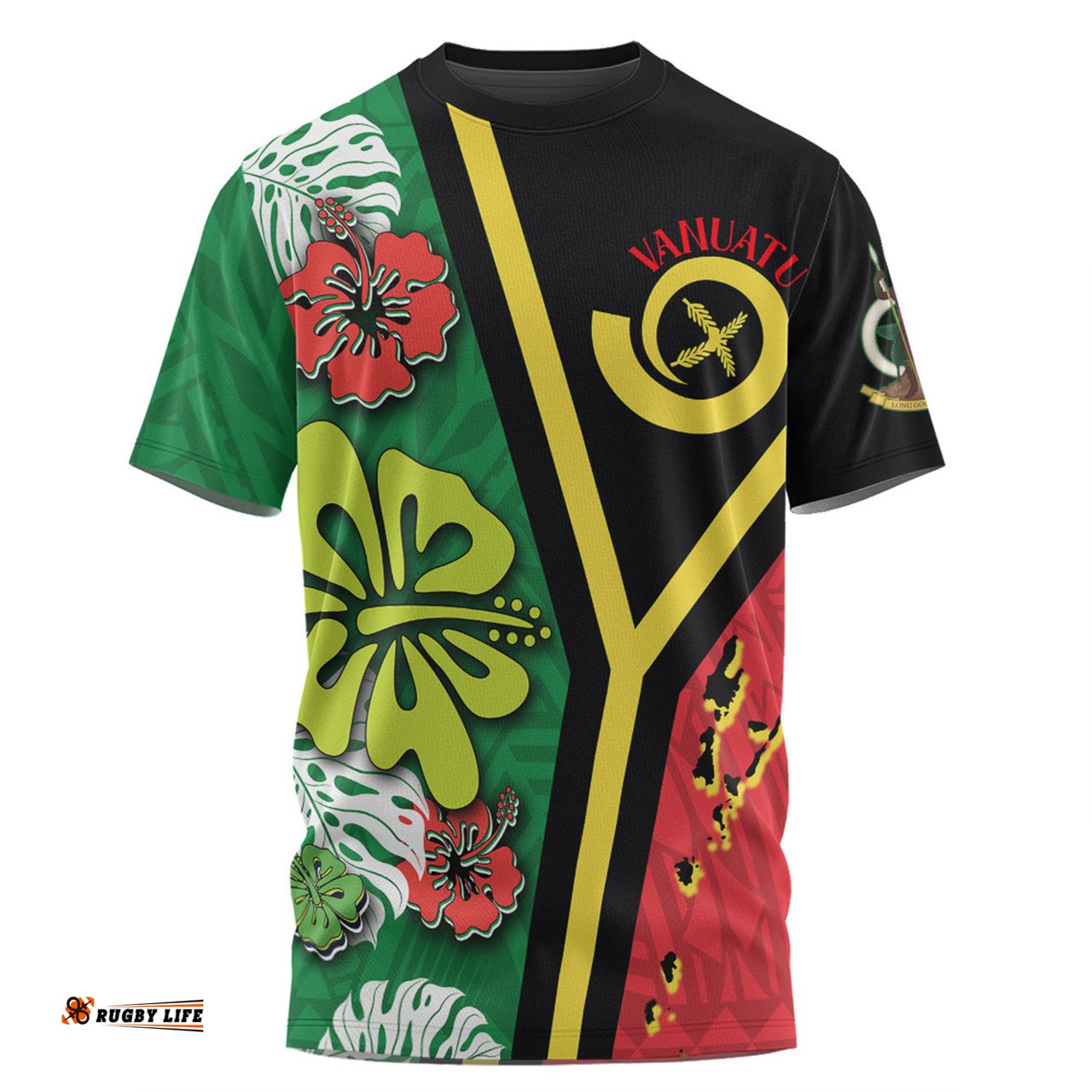 Amazing Aussie Australia South Sea Islanders Vanuatu Flag With Habiscus Flowers  T-shirt