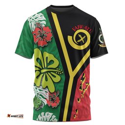 Amazing Aussie Australia South Sea Islanders Vanuatu Flag With Habiscus Flowers  T-shirt