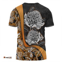 Amazing Aussie Australia Warratah Goanna Aboriginal Waratah Flowers With Orange Lizards, Stones, Sand Dot Art Painting Inspired  T-shirt