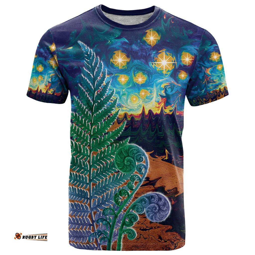 personalised new zealand matariki art star t shirt koru fern night starry sky
