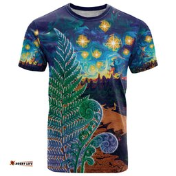 personalised new zealand matariki art star t shirt koru fern night starry sky