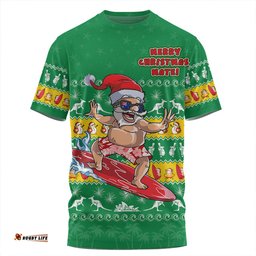Amazing Aussie Australia Merry Christmas Mate Surf's Up Santa T-shirt