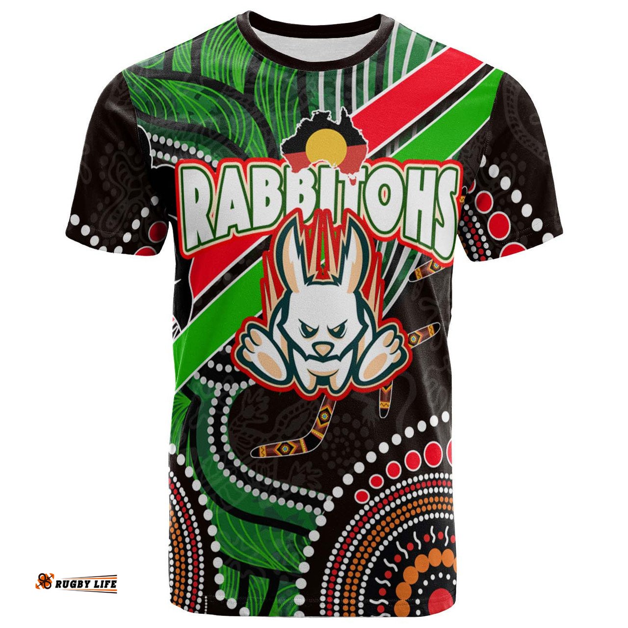Amazing Aussie South Sydney Rabbitohs T-shirt - South Sydney Rabbitohs Aboriginal Inspired Dreaming Patterns Australia Culture T-shirt
