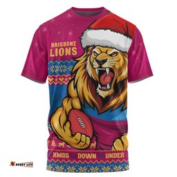 Amazing Aussie Brisbane Lions Merry Christmas Down Under Footy Power Style T-shirt