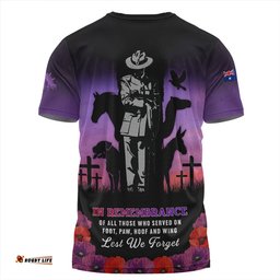 Amazing Aussie Australia Anzac Day Lest We Forget War Animals Purple Poppy T-shirt