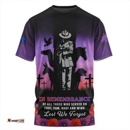 Amazing Aussie Australia Anzac Day Lest We Forget War Animals Purple Poppy T-shirt