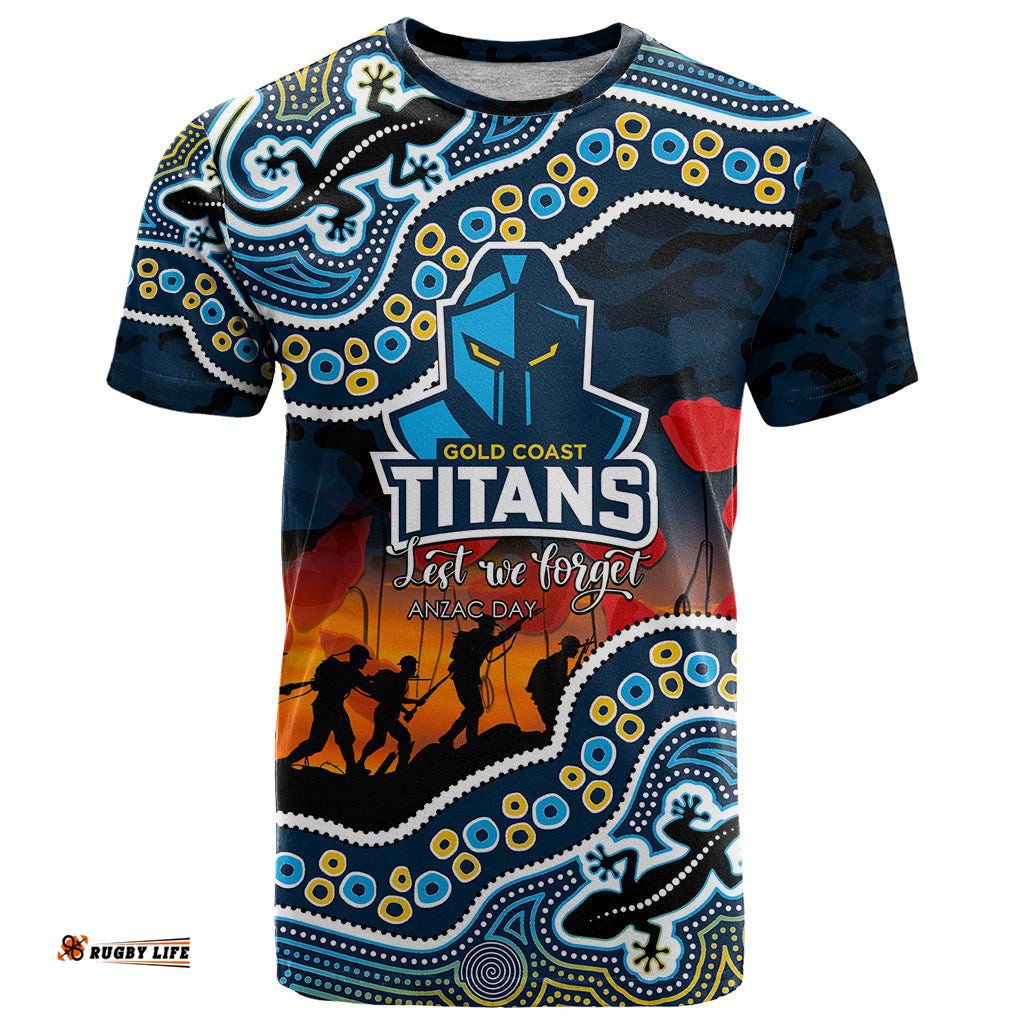 custom personalised anzac day nrl titans t shirt aboriginal lizard patterns