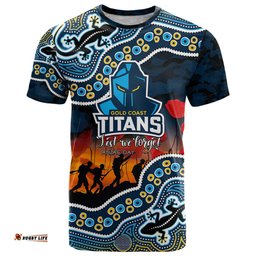 custom personalised anzac day nrl titans t shirt aboriginal lizard patterns