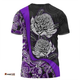 Amazing Aussie Australia Warratah Goanna Aboriginal Waratah Flowers With Purple Lizards, Stones, Sand Dot Art Painting Inspired  T-shirt