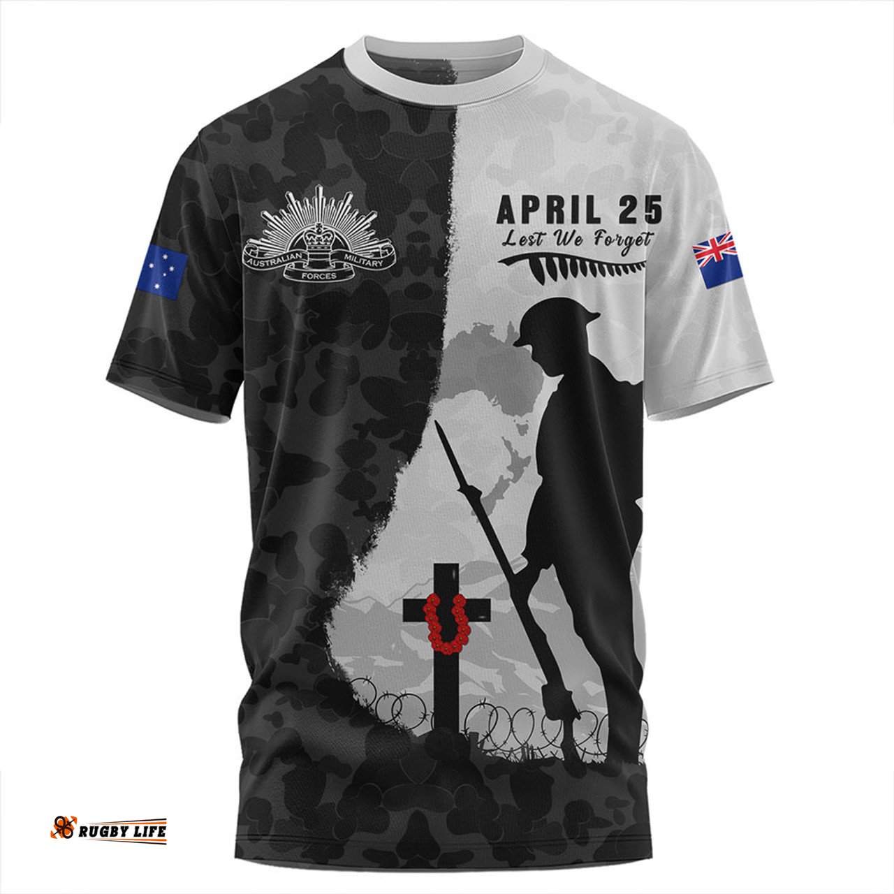 Amazing Aussie Australia Anzac Day Lest We Forget Black Grunge Style T-shirt