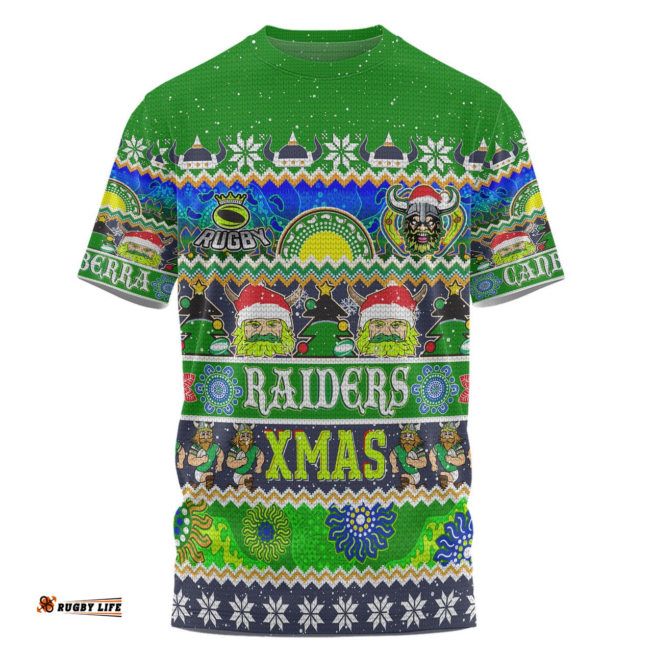 Amazing Aussie Canberra Raiders Christmas Aboriginal Custom Indigenous Knitted Ugly Xmas Style  T-shirt