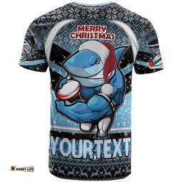 Amazing Aussie Cronulla Sutherland Sharks Christmas Custom Cronulla Sutherland Sharks Merry Christmas With Snowflake Pattern  T-shirt