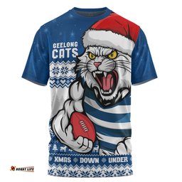 Amazing Aussie Geelong Cats Merry Christmas Down Under Footy Power Style T-shirt
