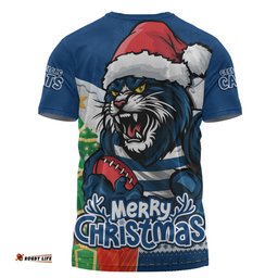 Amazing Aussie Geelong Cats Santa Scoring Touchdown On Christmas Game Day T-shirt