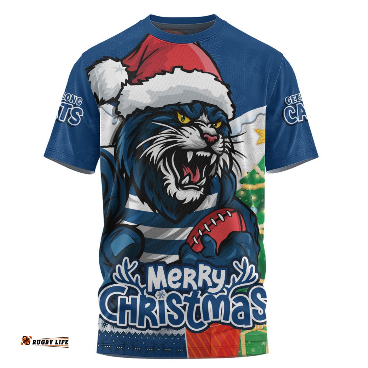 Amazing Aussie Geelong Cats Santa Scoring Touchdown On Christmas Game Day T-shirt