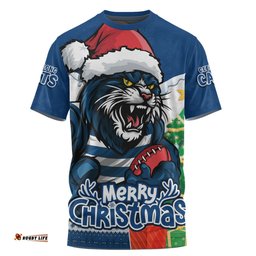 Amazing Aussie Geelong Cats Santa Scoring Touchdown On Christmas Game Day T-shirt