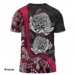 Amazing Aussie Australia Warratah Goanna Aboriginal Waratah Flowers With Red Lizards, Stones, Sand Dot Art Painting Inspired  T-shirt