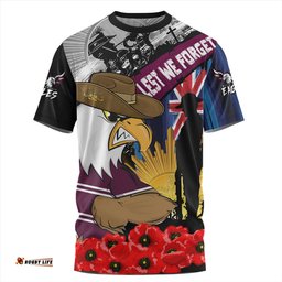Amazing Aussie Manly Warringah Sea Eagles United In Spirit Anzac Day Tribute T-shirt