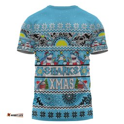 Amazing Aussie Cronulla Sutherland Sharks Christmas Aboriginal Custom Indigenous Knitted Ugly Xmas Style  T-shirt