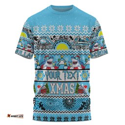 Amazing Aussie Cronulla Sutherland Sharks Christmas Aboriginal Custom Indigenous Knitted Ugly Xmas Style  T-shirt