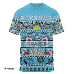Amazing Aussie Cronulla Sutherland Sharks Christmas Aboriginal Custom Indigenous Knitted Ugly Xmas Style  T-shirt
