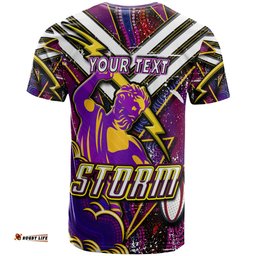 Amazing Aussie Melbourne Storm Custom Melbourne Storm And Thunder Aboriginal Inspired Style Of Dot Background Personalised Player And Number  T-shirt