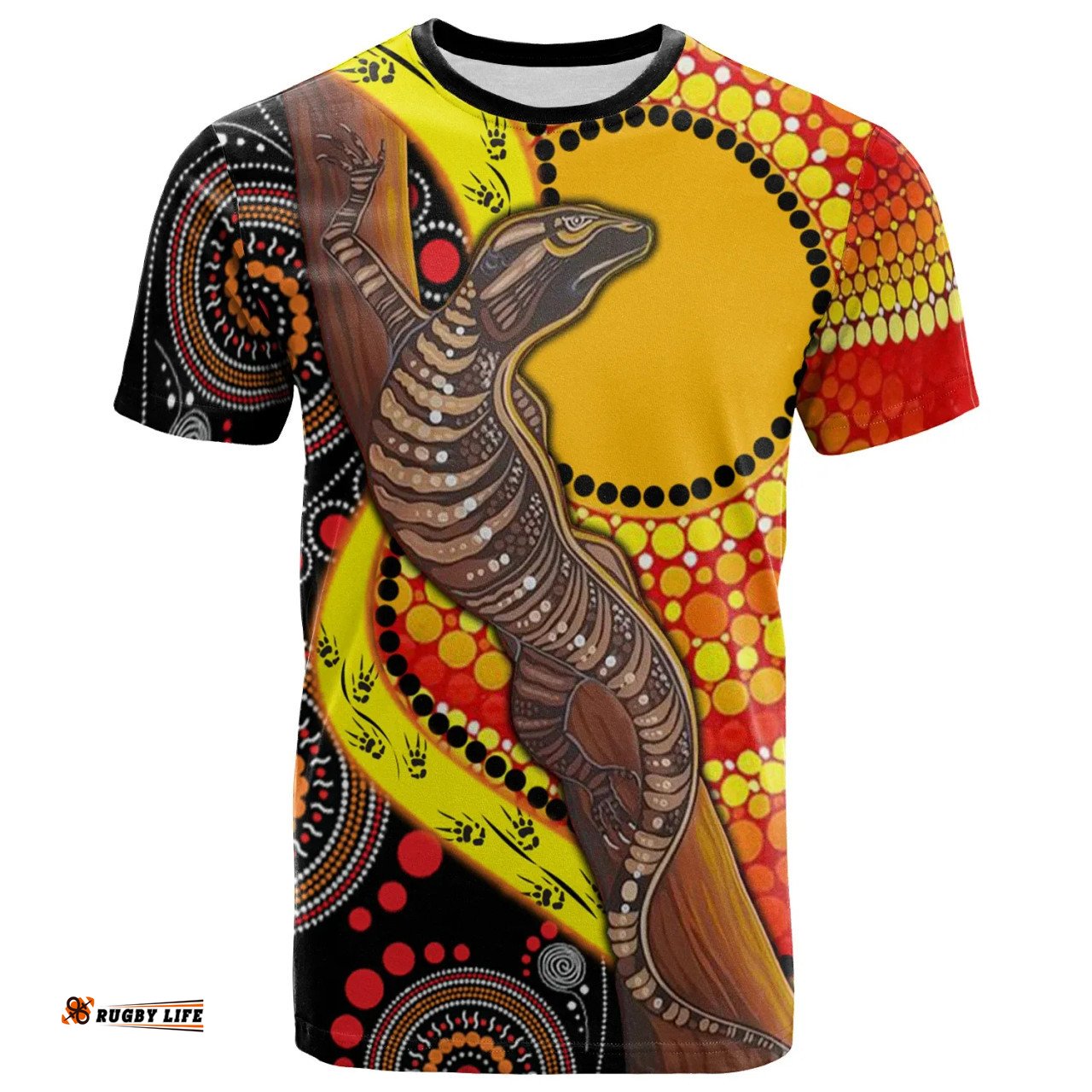 Amazing Aussie Australia Australian Aboriginal Inspired Dot Painting Sun and Lizardo T-shirt