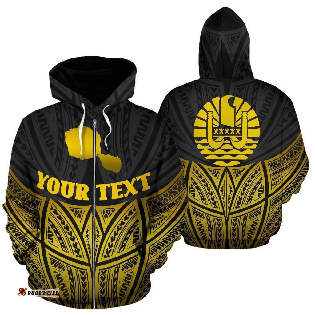 Tahiti Polynesian Custom Personalised Hoodie Gold Pride Map And Seal - Bn39