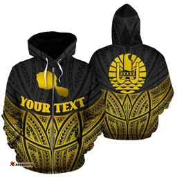 Tahiti Polynesian Custom Personalised Hoodie Gold Pride Map And Seal - Bn39