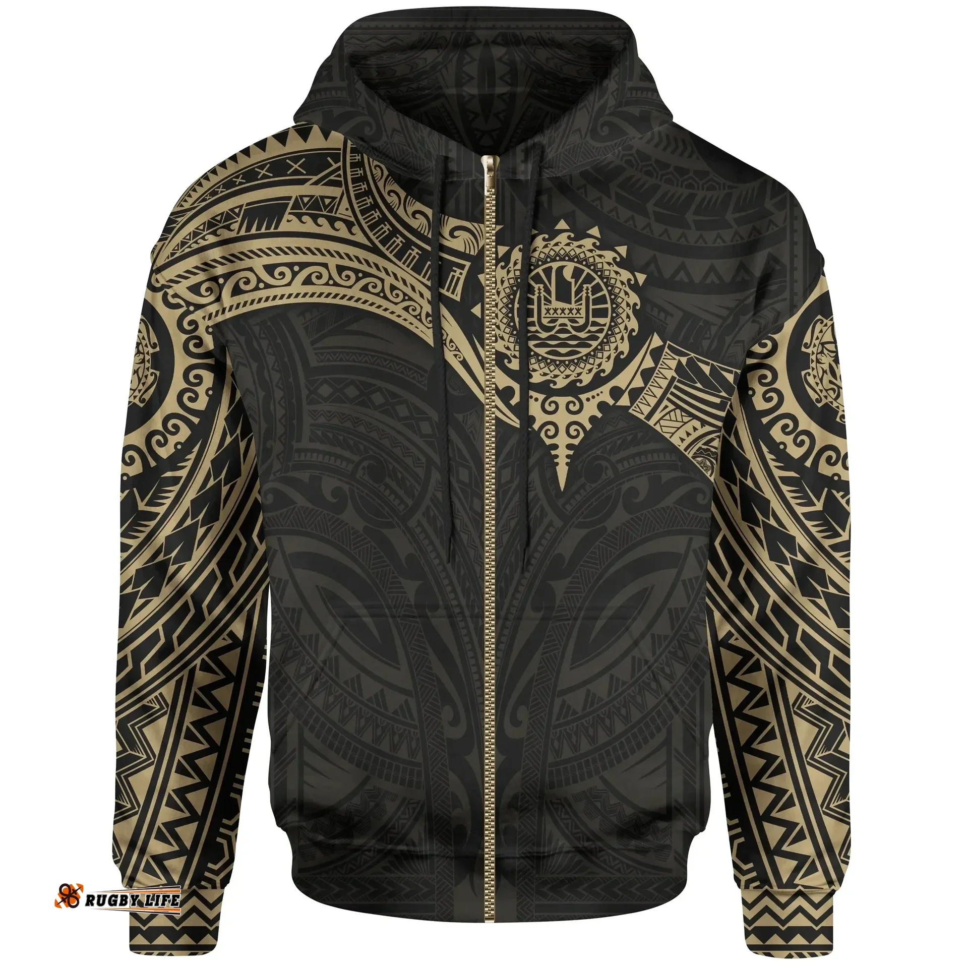 Tahiti Polynesian Hoodie - Gold Heart Shield - Bn11