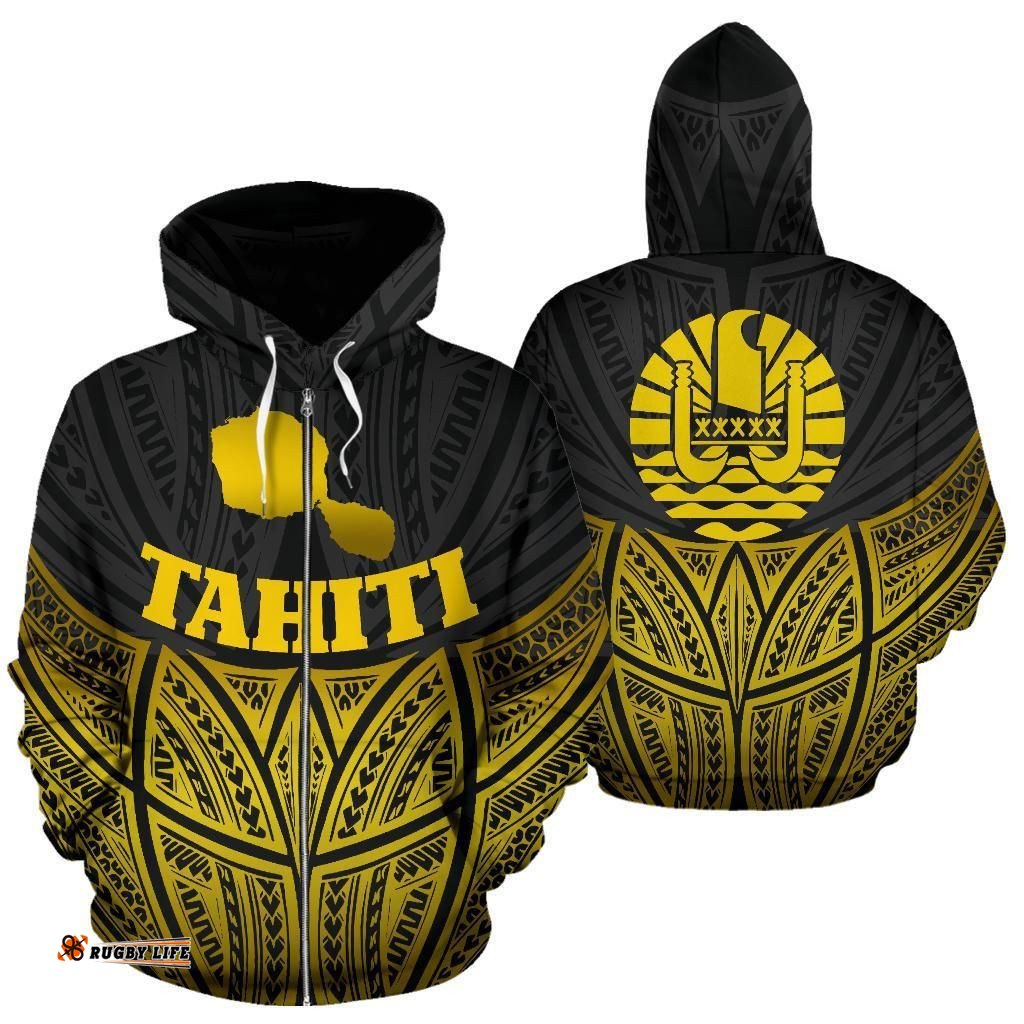 Tahiti Polynesian Hoodie Gold Pride Map And Seal - Bn39