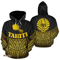 Tahiti Polynesian Hoodie Gold Pride Map And Seal - Bn39