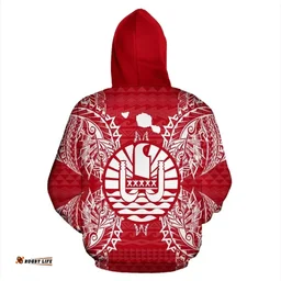 French Polynesia Polynesian All Over Hoodie Map Red White - Bn39