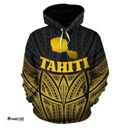 Tahiti Polynesian Hoodie Gold Pride Map And Seal - Bn39