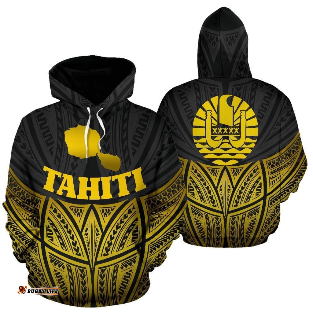 Tahiti Polynesian Hoodie Gold Pride Map And Seal - Bn39