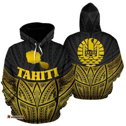 Tahiti Polynesian Hoodie Gold Pride Map And Seal - Bn39