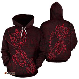 Tahiti Polynesian Family Turtles Hoodie - Red K4