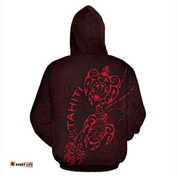 Tahiti Polynesian Family Turtles Hoodie - Red K4