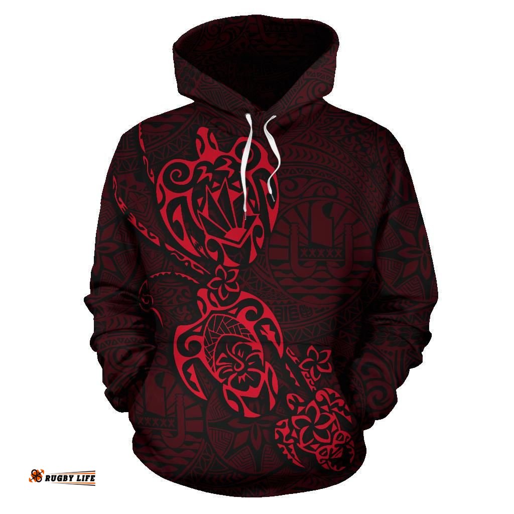 Tahiti Polynesian Family Turtles Hoodie - Red K4