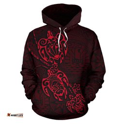 Tahiti Polynesian Family Turtles Hoodie - Red K4